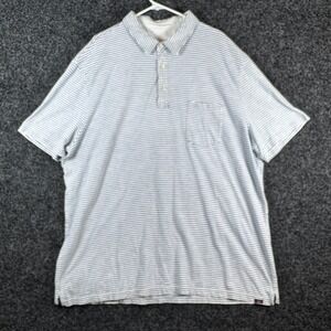 Faherty Brand‎ Mens 2XL Indigo Dyed Striped Polo Shirt Blue White Short Sleeve